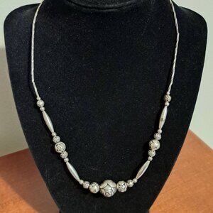 Handmade Silver Beaded 20" Necklace Roses Tube Beads Barrel Clasp
